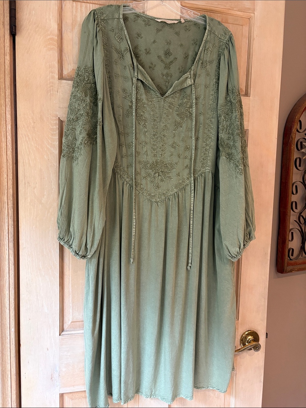 Soft Surroundings Embroidered Sage Green Willow Dress 1X